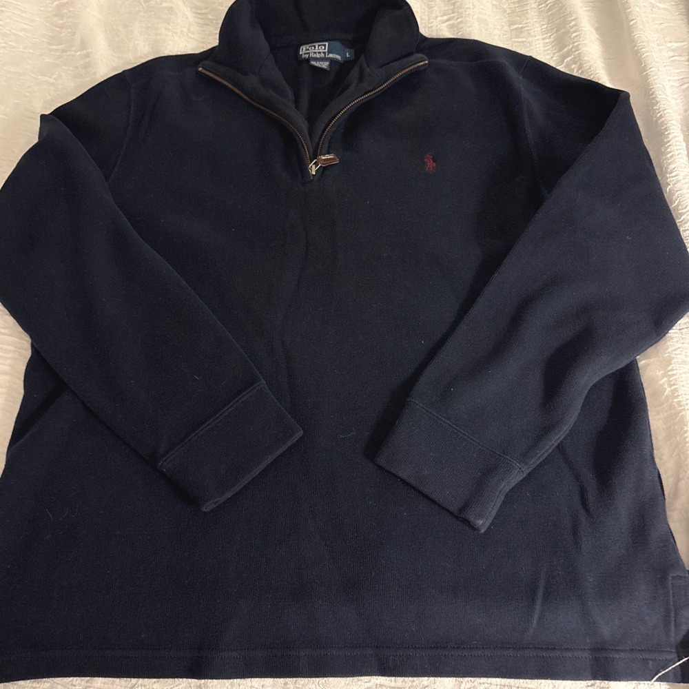 Vintage 90s Polo Ralph Lauren Quarter Zip Sweatshirt Leather Pull Men's L Sil